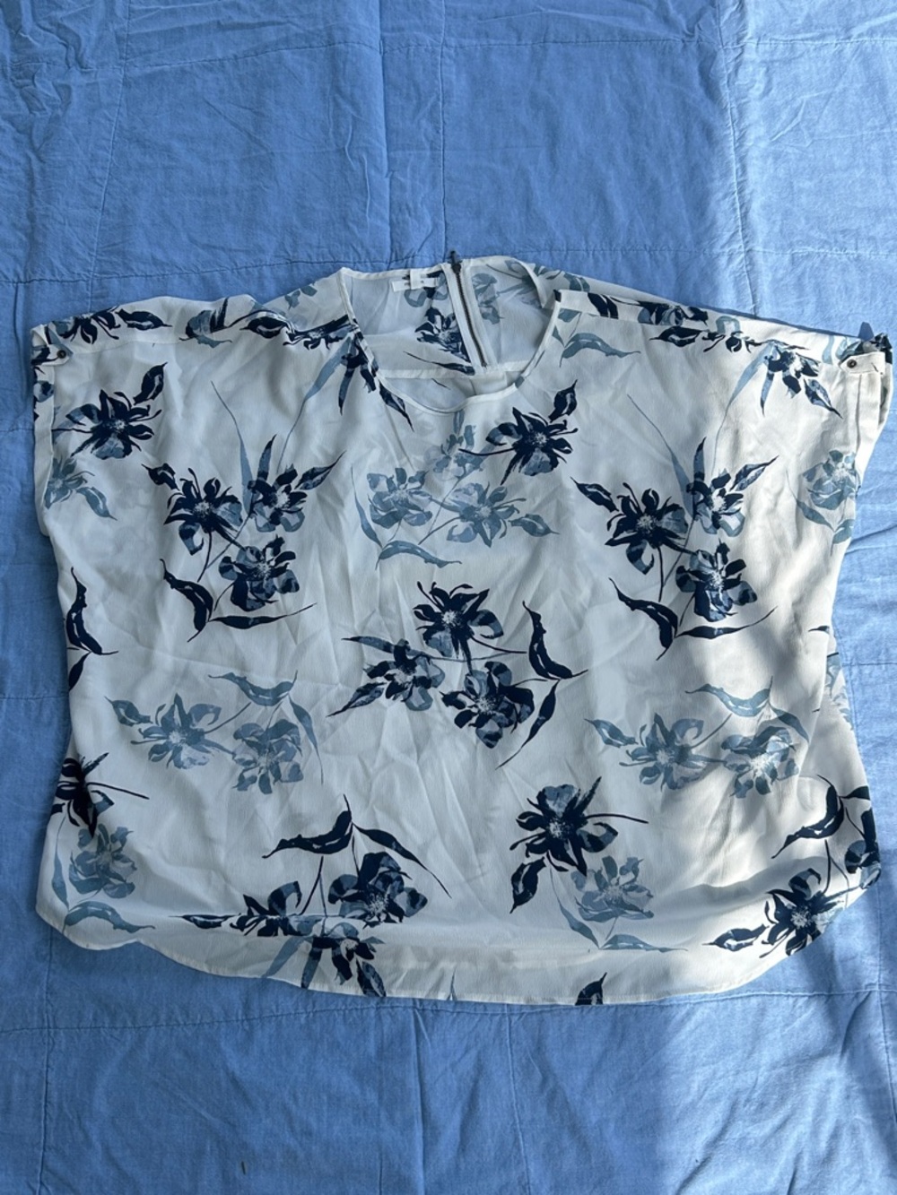 Maurices White Blouse with Navy Floral Print